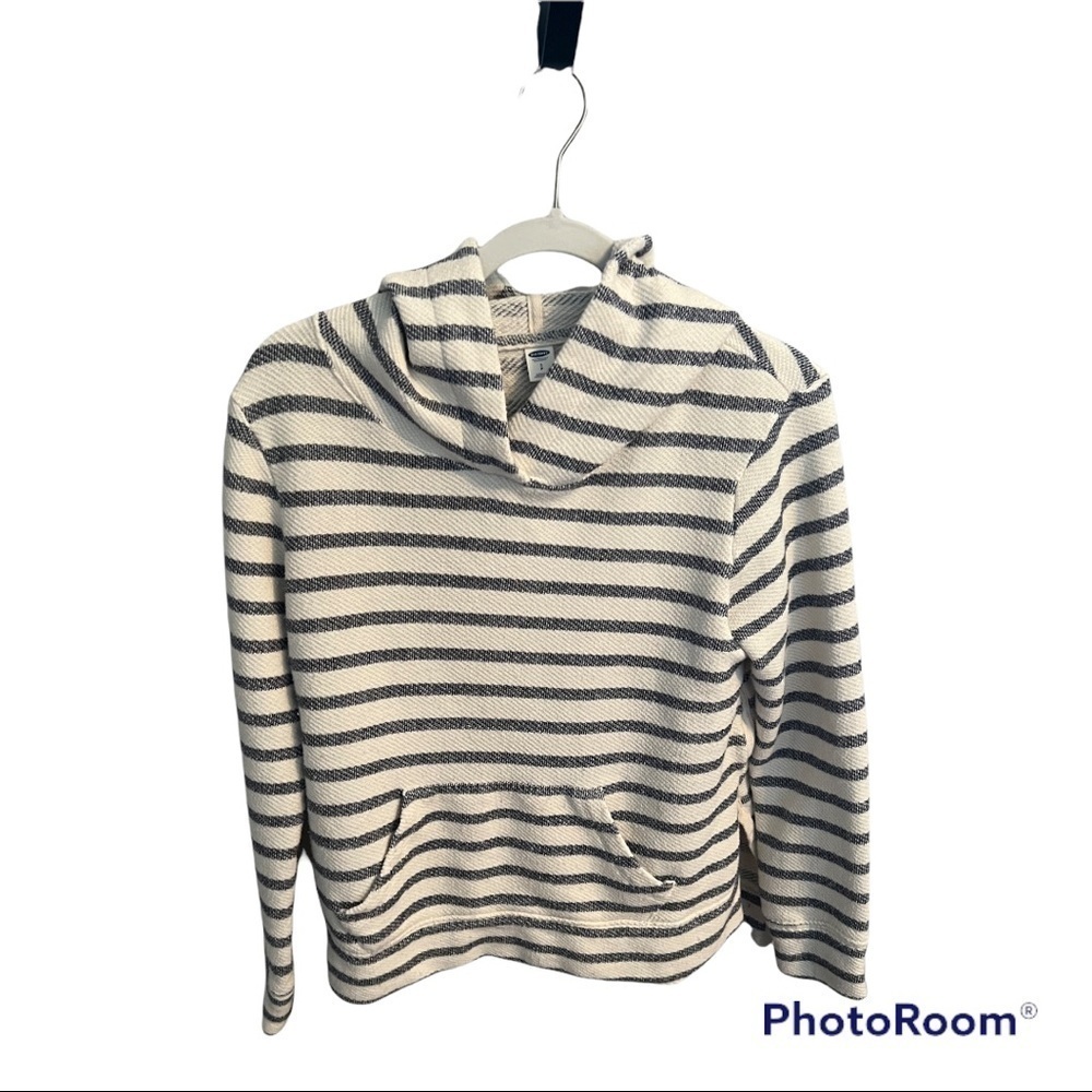 Blue and White Striped Hoodie from Old Navy - Size Small